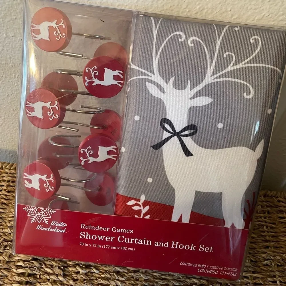 Reindeer Games Shower Curtain and Matching Hooks